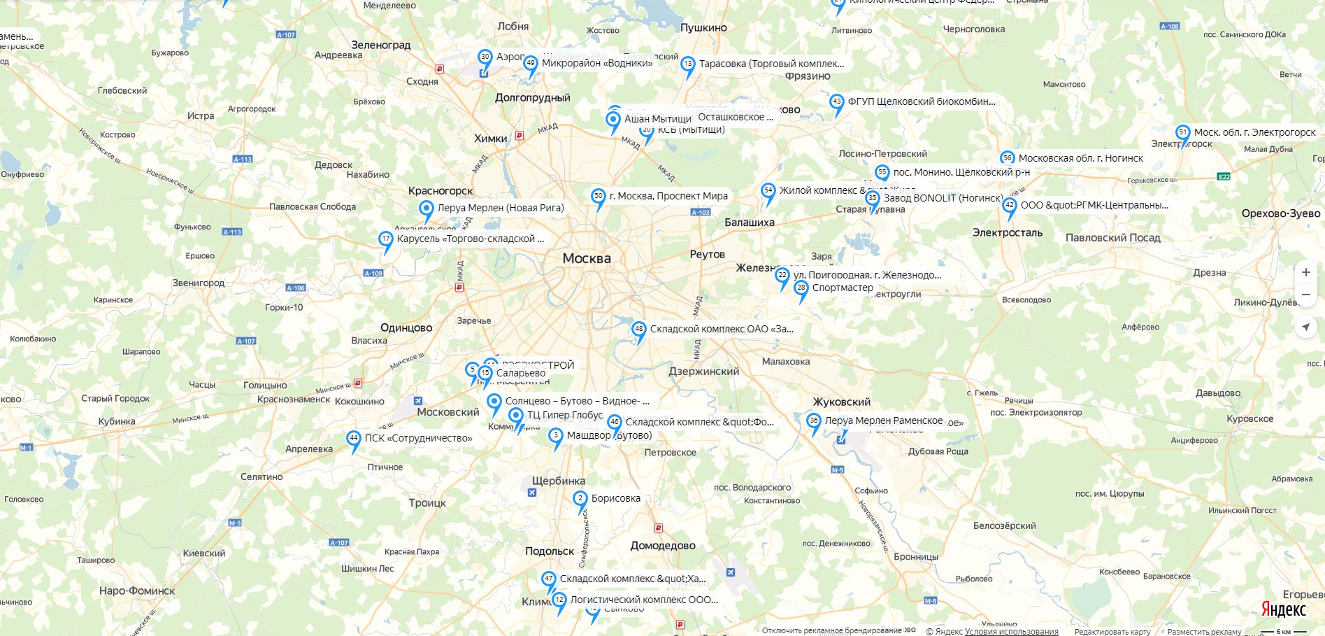 карта объектов